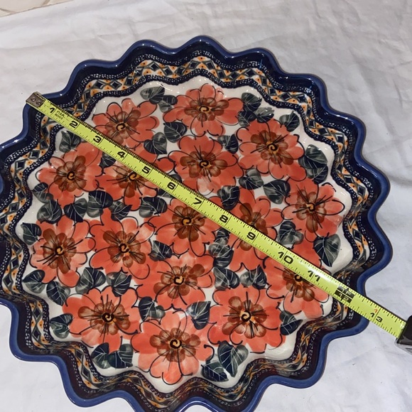 13” Unikat Polish Pottery Fluted Pie Plate handmade Doreta Furkas - Picture 7 of 11